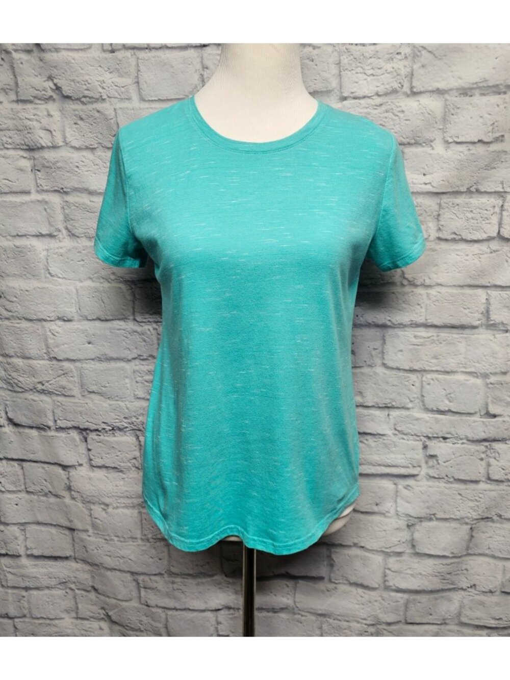 TEK GEAR ESSENTIAL S AQUA BLUE GREEN BURNOUT SHORT SLEEVE BASIC TOP TEE